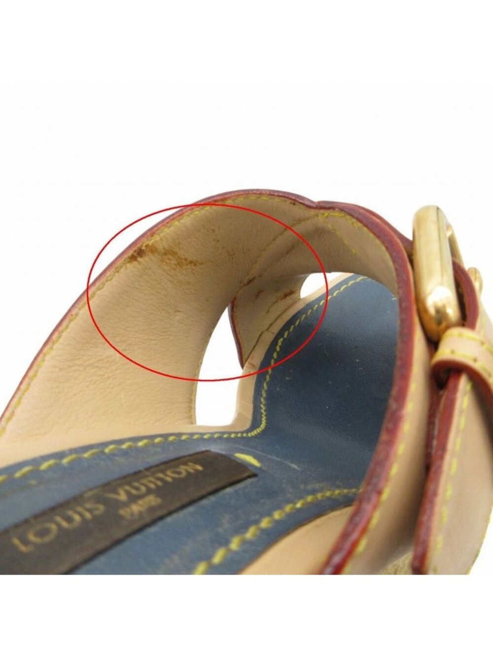 Louis Vuitton Sandals Denim Monogram Espadrilles Wedge Sole Cross Belt Gold - Picture 8 of 9